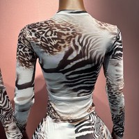Ensemble haut et short pour femmes, nouvelle mode, imprimé léopard, sexy, imprimé, maille, manches longues