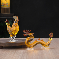 Carafe à whisky en verre d'art avec dessin animé d'animaux du zodiaque chinois, bouteille personnalisée en verre en forme de dragon/animaux, bouteille à liqueur/vin