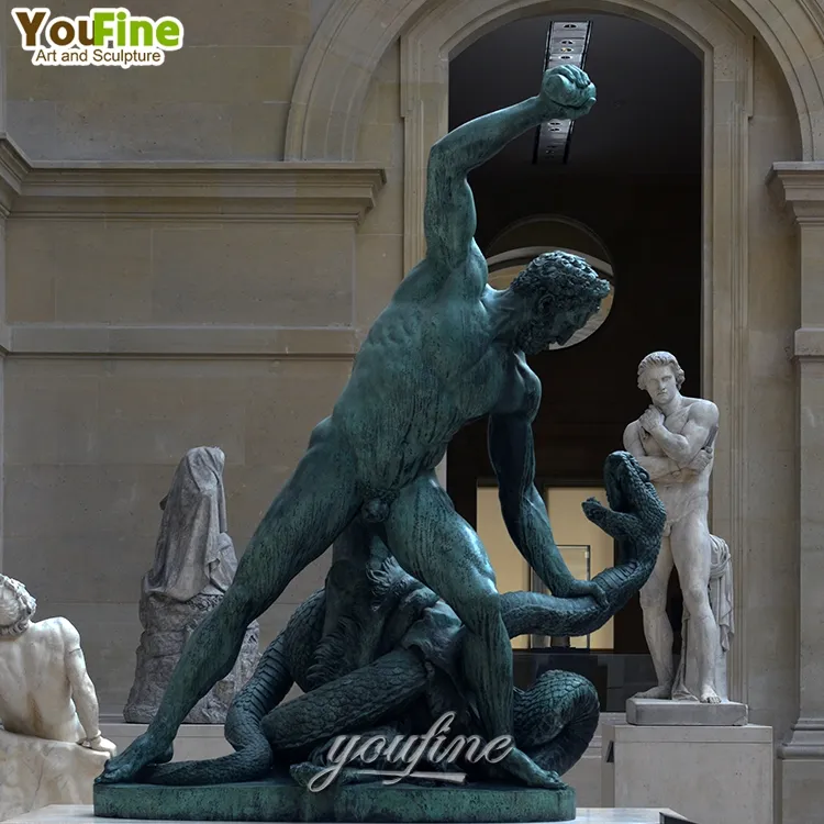 Lebensgroßer Garten im Freien Casting Hercules hält die Schlange Bronze griechische Statue Skulptur