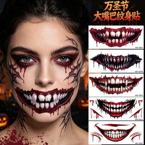 Autocollant de tatouage temporaire pour la bouche, thème Halloween Horreur, imperméable, pour application sur le visage, pour costume de fête, taille unique, impression numérique, film PET - Product Image 1