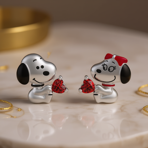 <b>Snoopy</b> Cartoon Stud Earrings White Gold Heart Cut Crystal Rhinestone Cute <b>Gift</b> For Unisex Jewelry - Product Image 2