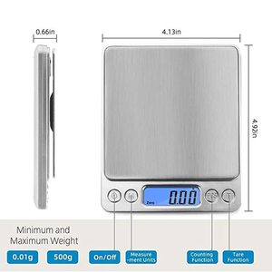 Balance de cuisine électronique en acier inoxydable 500g/0.01g alimentée par piles AAA pour la mesure du poids - Product Image 3