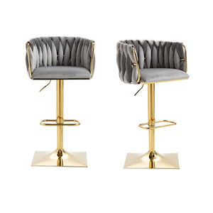 Sillas de Bar Modernas de Terciopelo Azul, Sillas de Cocina de Tela de Lujo, Sillas Giratorias para Cocina, Silla Alta Portátil para Adultos - Product Image 6