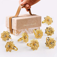 Anneau de serviette en forme de fleur creuse en or et argent pour Noël, mariage, anniversaire