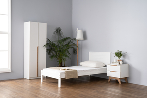 Compact 2 Door White Oak Colour MANDO Wardrobe Slim Scandinavian Bedroom Closet for Small Spaces and Guest Room Clothes Storage - Product Image 6