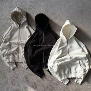 ผู้ผลิตเสื้อผ้า เสื้อฮู้ดดี้ทรงบ็อกซี่โอเวอร์ไซส์ ผ้าฝ้ายเฟรนช์เทอร์รี่หนา 450 กรัม ซิปหน้า สำหรับผู้ชาย - Product Image 1