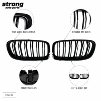 Grille de radiateur F35 noire brillante à double lamelle, paire de grilles de radiateur OE 51137255411/51137255412, amélioration pour BMW Série 3 2012-2019