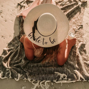 뜨거운 판매 리본 자수 비치 보터 스타일 신부와 처녀 파티 장식 선물 조정 가능한 밀짚 태양 모자 - Product Image 4