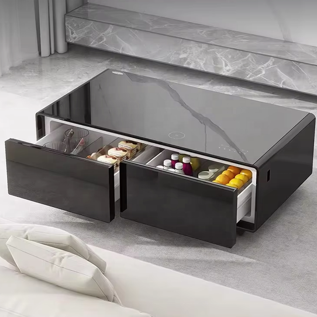 GEDO 2in1 Touchscreen 90/135L LED Light Smart Coffee Table with Built-in Refrigerator Wireless Charging Bluetooth Speaker