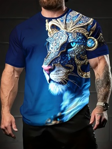 Maglietta <span class=keywords><strong>da</strong></span> uomo con stampa <span class=keywords><strong>leone</strong></span>, maglietta girocollo Casual a manica corta, <span class=keywords><strong>abbigliamento</strong></span> <span class=keywords><strong>da</strong></span> uomo per l'estate all'aperto - Product Image 3