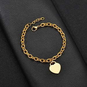 Pulsera de acero inoxidable personalizada Rolls <span class=keywords><strong>Royce</strong></span> chapada en oro de 18 quilates, colgante en forma de corazón en blanco, texto personalizable para uso diario - Product Image 2