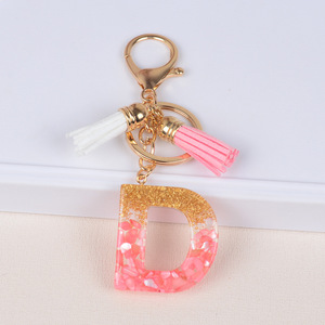 Llavero de Resina con Letra A, Borla de Papel Metálico Rosa Dorado, Anillo para Llaves, Adorno Bonito para Bolsos, Joyería de Moda, Regalo para Mujeres y Niñas - Product Image 2