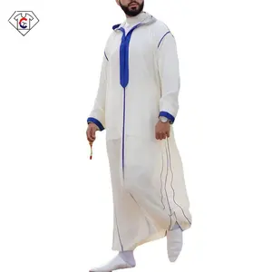 Großhandel muslim thobe männer hoodie-2021 Mode Dubai Malaysia Thobe ethnische Thawb Muslime Thobe schlichte weiße Langarm arabische islamische Kleidung für Männer Hoodie