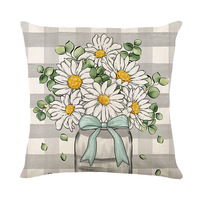 Housse de coussin décorative en lin floral d'automne de style européen avec fermeture éclair invisible pour la maison, l'hôpital et l'hôtel