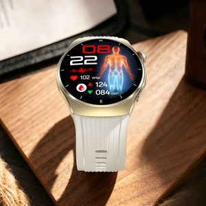 Montre connectée intelligente en silicone avec assistant vocal IA AMOLED, moniteur de fréquence cardiaque, de tension artérielle, d'ECG, tracker de fitness pour hommes et seniors - Product Image 4