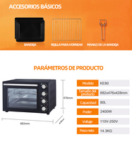Four Tandoor Compact Électrique à Convection pour la Cuisson Domestique, Grande Capacité 80L
