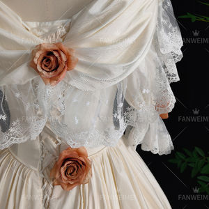 القوطية الرجعية الساتان الشمبانيا الزفاف حزب اللباس للنساء المحكمة قطار 3D الزهور الطبقات فساتين السهرة للنساء - Product Image 5