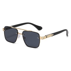 Square Sunglasses Metal <b>Frame</b> <b>Black</b> UV400 Unisex Fashion Sunshades Type 3 PC Lens Double Bridge Design - Product Image 1