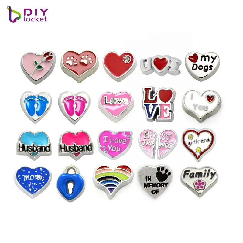 Wholesale Romantic Love Floating Locket Heart Charms For Floating Locket Necklace Accept personalized customization