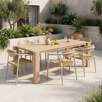 Chaise de salle à manger d'extérieur moderne et durable, avec cadre en aluminium thermolaqué, dossier en plastique imitation bois et assise en rotin tressé, pour écoles et parcs