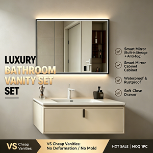 Cabinet Bathroom Vanities Cabinets with Single Bathroom Storage Furniture Cabinet Waterproof with Smart <b>Mirror</b> Cabinet - Product Image 5