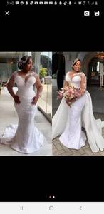 S3344A 2026 Vestido de Novia Moderno, Elegante y Real, de Manga Larga, Corte Sirena, Cola Desmontable de 2 en 1, con Encaje con Diseño Floral - Product Image 3