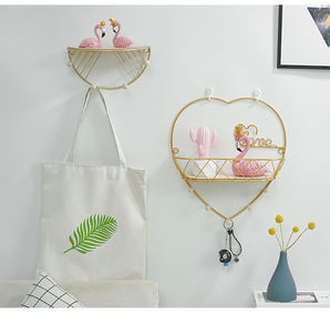 Décoratif or en forme de coeur en métal fixé au mur de fil multi étagères flottantes avec boule en <span class=keywords><strong>bois</strong></span> crochets pour l'affichage - Product Image 4