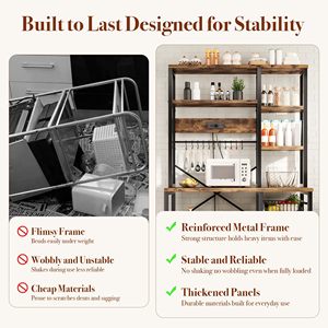 SENYU Modern Wood Kitchen Storage Rack With 5 <b>Shelves</b> Reinforced Metal Frame Durable Design For Stability - Product Image 3