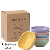 Plats à condiments carrés en plastique poli de 4 pouces avec paille de blé pour marmite sauce barbecue vinaigre de soja