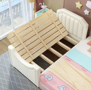 Letto singolo in legno massello con bordo avvolto morbido di grandi <span class=keywords><strong>dimensioni</strong></span> principessa Guardrail per bambini culla letto Splicing piccolo bambino e bambino - Product Image 2