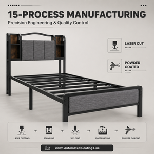 Letto in <span class=keywords><strong>Ferro</strong></span> OEM Moderno e Minimalista con Schienale e <span class=keywords><strong>Testiera</strong></span> Imbottite, Spazio di Stoccaggio e Interfaccia Elettrica - Product Image 2