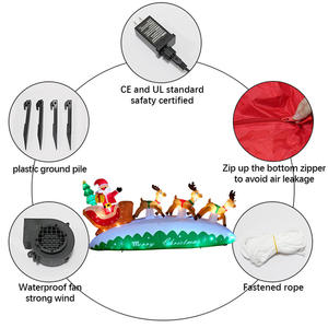 3m Eco-friendly American Style Christmas Gonflable Outdoor Three Reindeer Sleigh Carrying Santa Claus Gift Box Air Decoration - Product Image 2