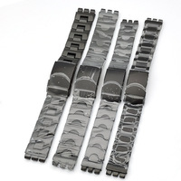 Bracelet de montre en acier inoxydable 304 sans logo, fermoir déployant papillon, 17-19 mm, argent brossé, compatible Swatch