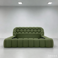 Cadre de lit en bois de pin pleine grandeur, moderne, italien, écologique, durable, avec revêtement en tissu capitonné à bulles, base enveloppante luxueuse et douce