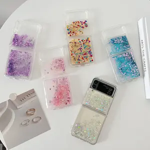 Clear Transparent Glowing Moving Glitter Liquid Filled Phone Case Cover Folding Phone Case For Samsung ZFlip 4 3 5 Phone Case