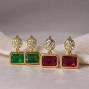 14KT Gold Natural/Labgrown Octagon Gemstone & Diamonds Gala Drop Earrings - Product Image 3