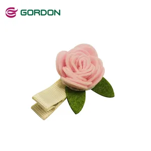 Gordon Ribbons Mini Hair Bow Pink Rose Ribbon Hairpin With 2pcs Green Leafs Fairy Hair Tie For Baby Girls