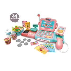 Caja Registradora de juguete de imitación para niños, con función de voz, escáner, juguetes de compras, casa de juegos