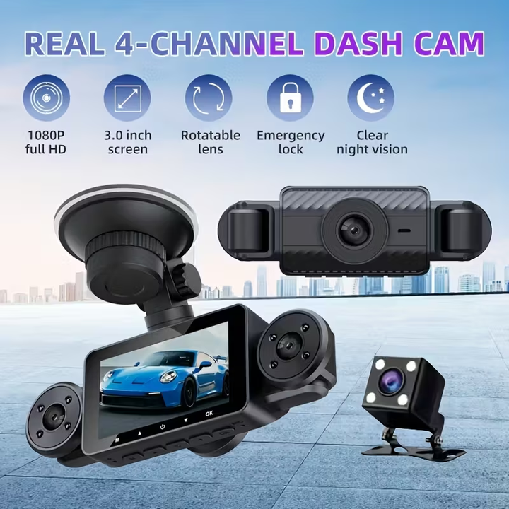 360 Degrees Panoramic Car DVR 3-Inch Screen 4 Channel FHD Video ...