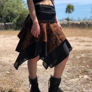 Layered Pixie Mini <b>Skirt</b> | <b>Boho</b> Tiered Asymmetrical <b>Skirt</b> | Vintage A-Line 100% Cotton Women's <b>Skirt</b> | Fairy Festival Gypsy - Product Image 6