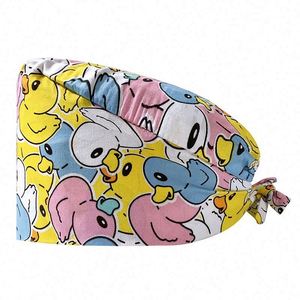 New Arrival Pure Cotton Comfortable Floral Cartoon Printed Nurse Working Medical Hats Surgical <b>Scrub</b> <b>Cap</b> Satin Line Worsted - Product Image 3