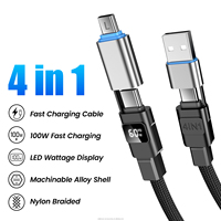 Cable de Datos USB 4 en 1 con Carga Rápida de 60W, Trenzado de Nailon, con Pantalla Digital, 4 Pies (1.2M) para Teléfono Móvil, Personalizable con Logotipo