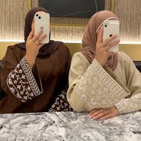 Robe Abaya Modeste avec Ceinture, Vêtement Islamique Floral, Fermeture Éclair au Dos, Style Palestinien, Printemps, Vente en Gros, Prière, Ramadan, Aïd