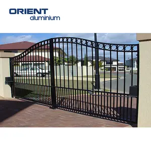 Melhor preço Grande Outdoor Luxury Double Door Portão do ferro forjado com Wood Frame Model 3D Iron Gates Designs