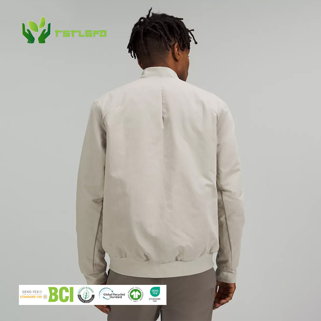 Eco-friendly Sustainable OEM Customized Mens Softshell Bomber Jacket Mandarin Collar Reversible Waterproof Windproof Breathable