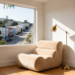 Cloud Shape Chenille <b>Lounge</b> <b>Sofa</b> Curved Rolled Arm Floor Seating Compressed Foam Design Living Room Bedroom Lazy <b>Sofa</b> - Product Image 4
