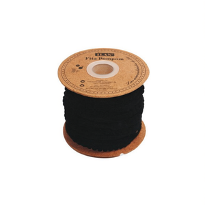 Nastro con pompon Iln, larghezza 1 cm, 20 iarde, nero, per cucito e decorazioni - Product Image 1