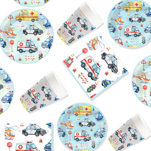 DAMAI Artículos para Fiestas Infantiles, Vajilla con Temática de Coche de Policía, Incluye Platos de Papel, Vasos y Servilletas, para 8 Personas - Product Image 4