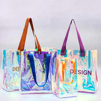 Sac à main holographique irisé transparent en PVC épais de haute qualité avec poignée noire