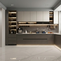 Set Kabinet Dapur Modular Bentuk L Modern dengan Laminasi, Engsel, Finishing High-Gloss, Kompatibel dengan Berbagai Perlengkapan Perkakas